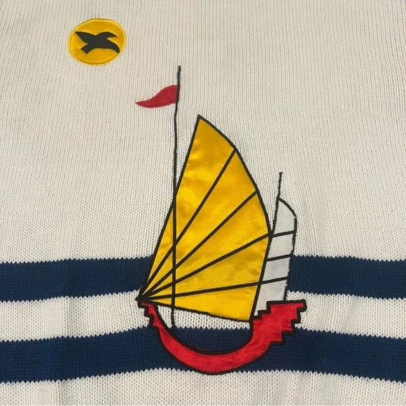 Vintage BARBRA SUE Nautical White and Navy Crew Neck Sweater | Short Sleeves | M - Picture 2 of 12